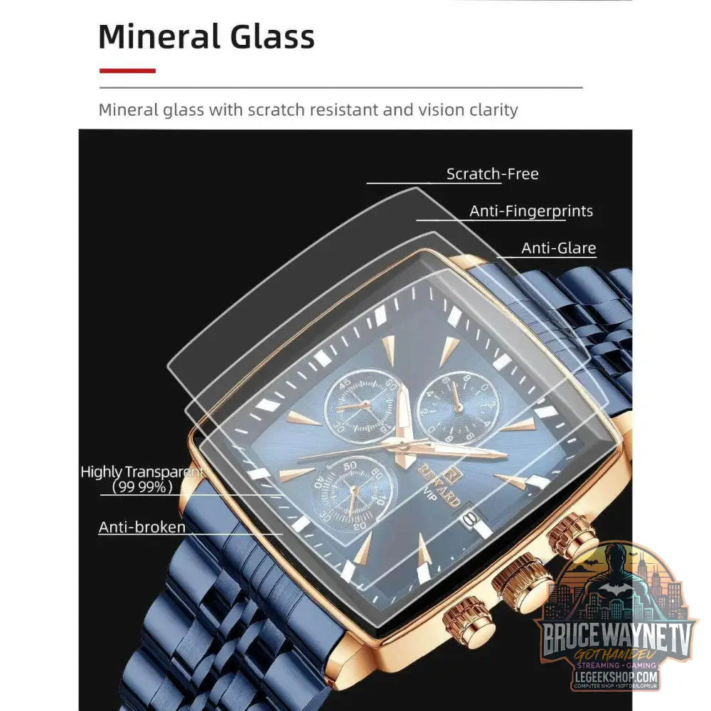 🕶️ REWARD – Montre Homme Quartz Rectangle Bleue Étanche Luxe - Legeekshop