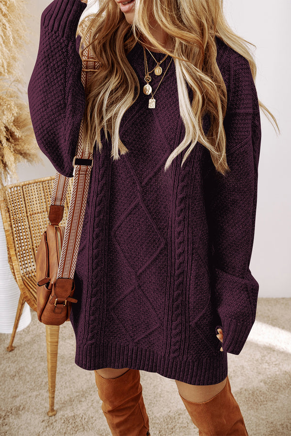 Robe femme en maille, épaules tombantes, ample — bordeaux