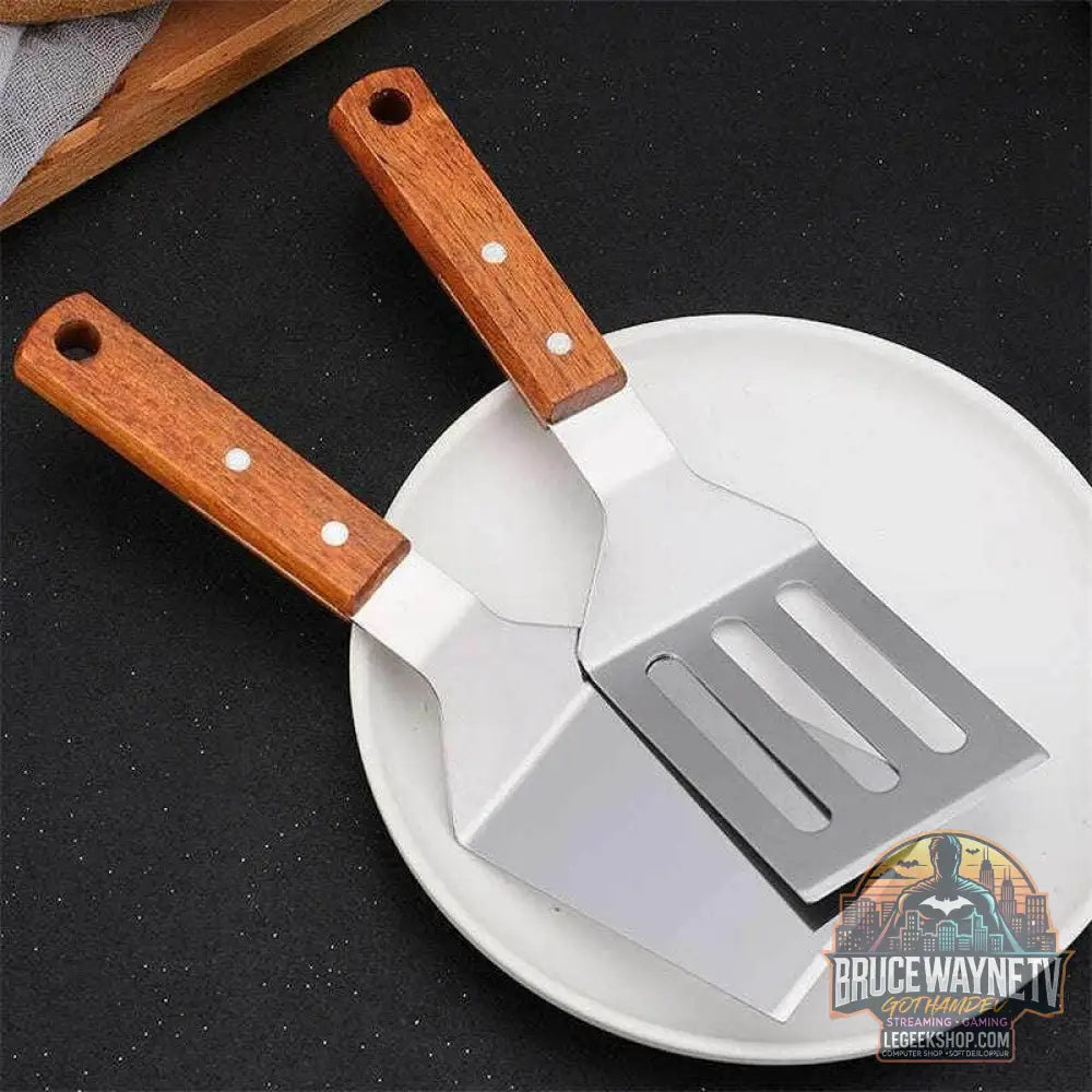 🍳 Spatule Professionnelle Inox & Bois – Pour Steak, Crêpes & Teppanyaki - Legeekshop