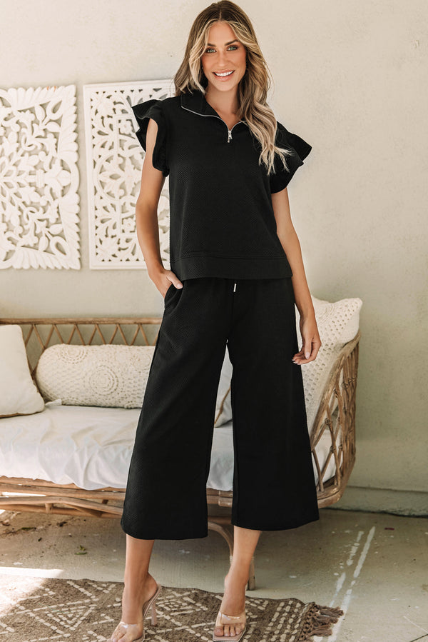 Pantalon femme jambe large — noir