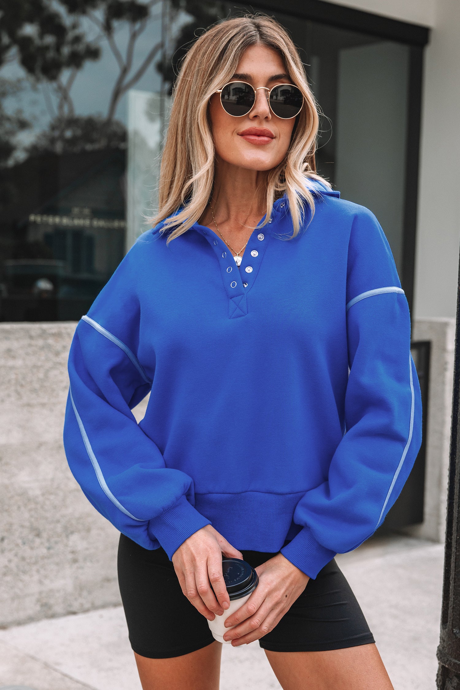 Sweat femme boutonnée — bleu ciel