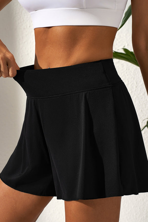 Maillot femme taille haute, jambe large, uni — noir