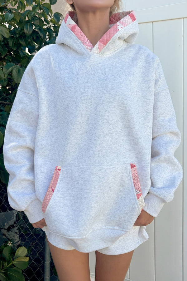 Gray Contrast Patchwork Oversized Hoodie femme