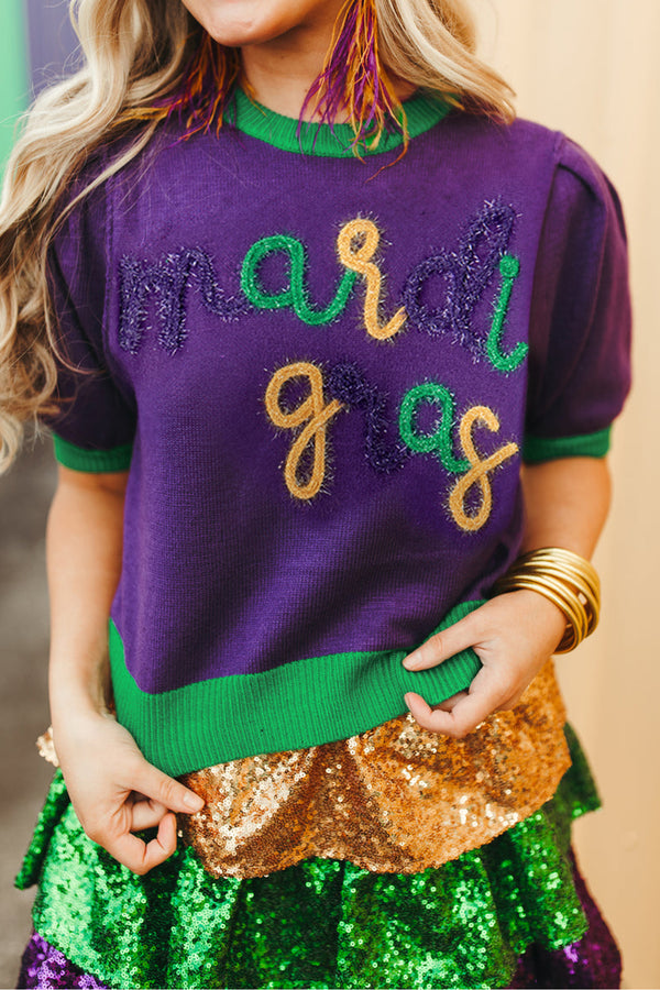 Pull graphique, manches courtes — violet