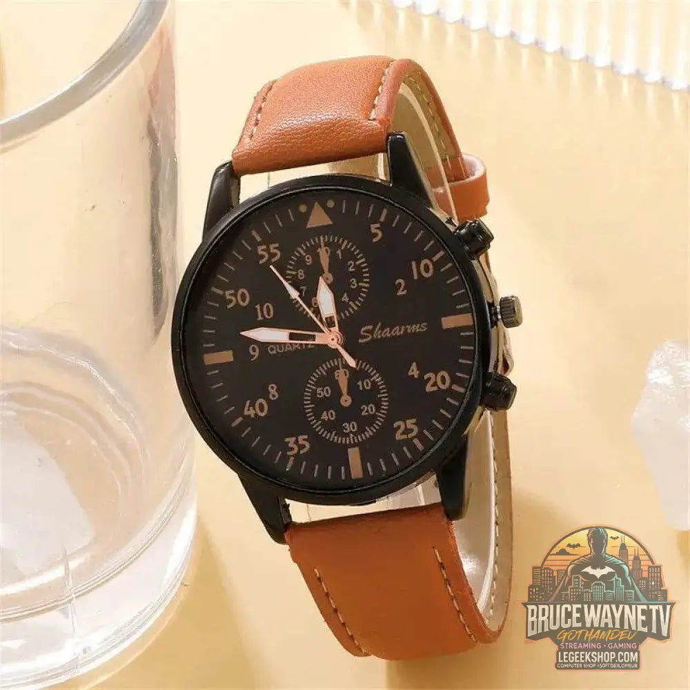 Montre de Luxe à Quartz pour Homme avec Bracelet en Cuir Brun, Mode Business, Cadeau pour Homme | Wayne Outfitters - Legeekshop
