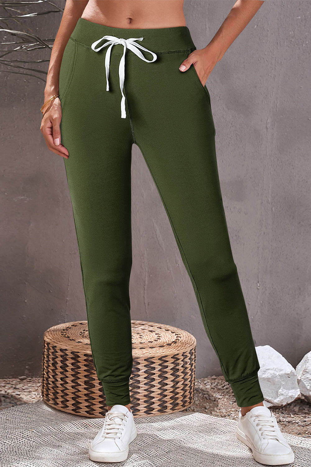 Pièce mode femme à cordon, poches, taille élastique — vert