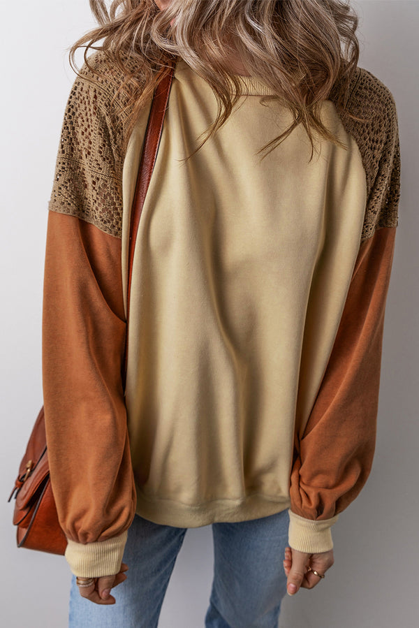 Sweat femme patchwork, épaules tombantes, colorblock — kaki