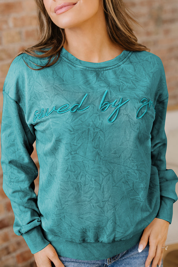 Sweat femme brodé, ample — vert d'eau