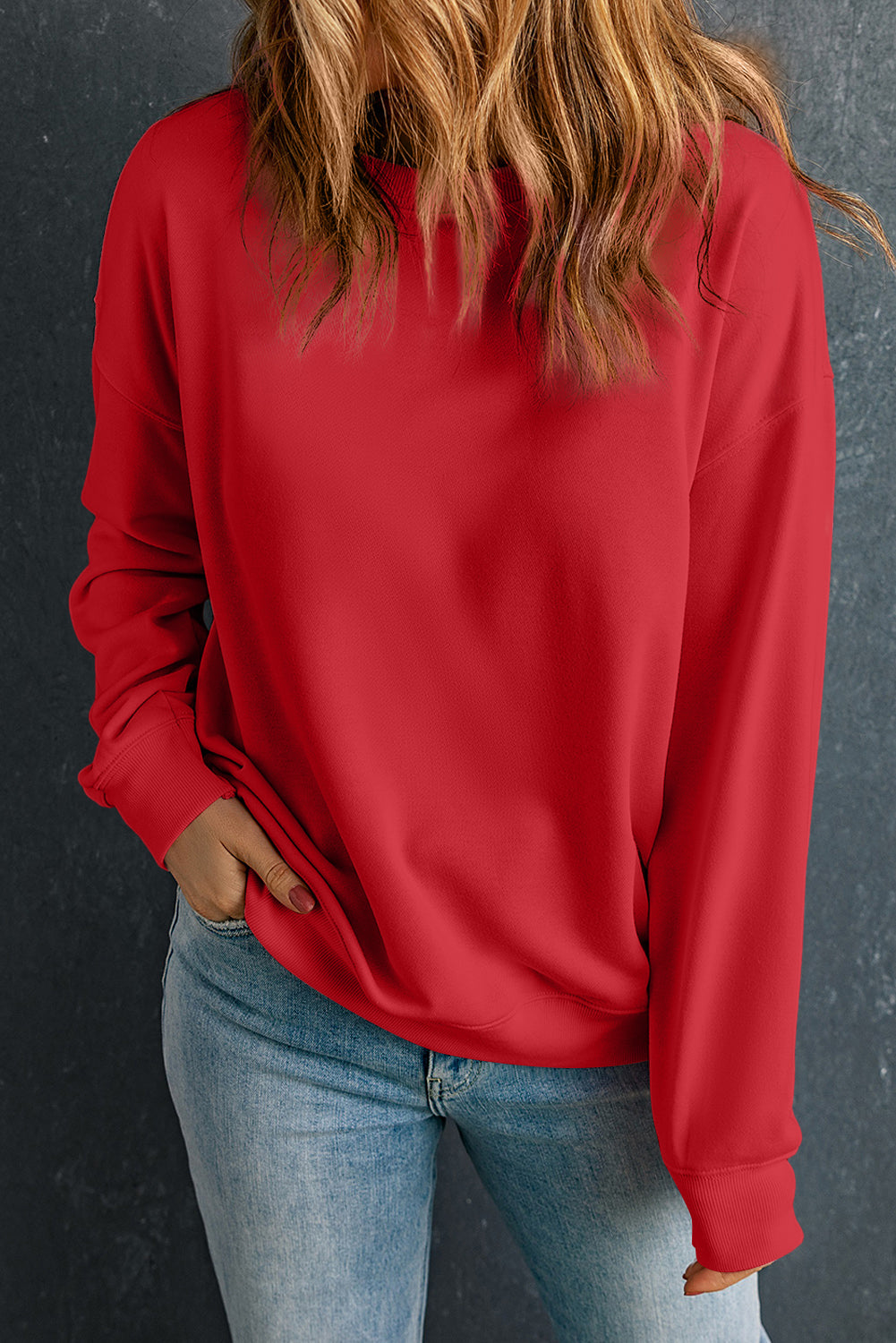 Sweat femme col rond, uni — rouge