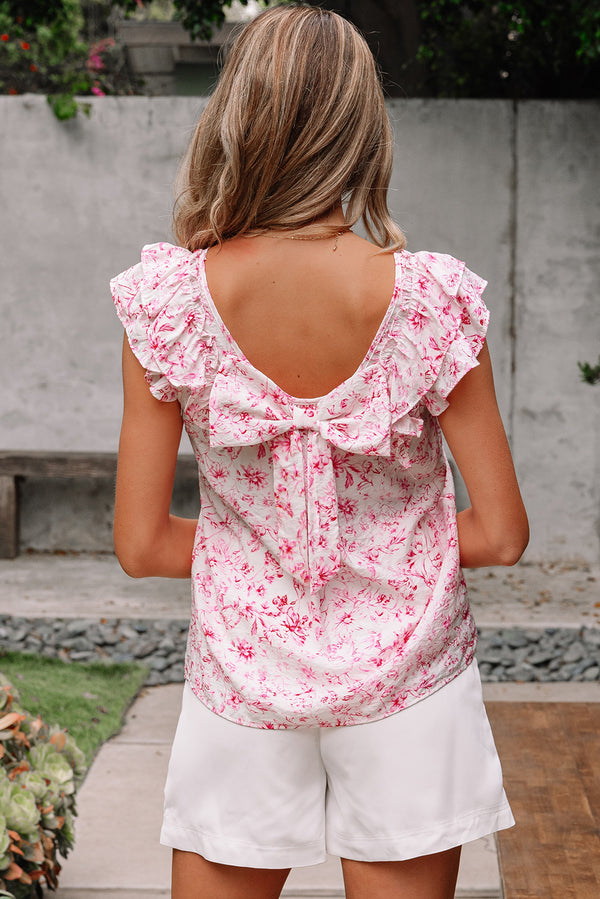 Blouse femme floral, à volants, manches courtes — rose