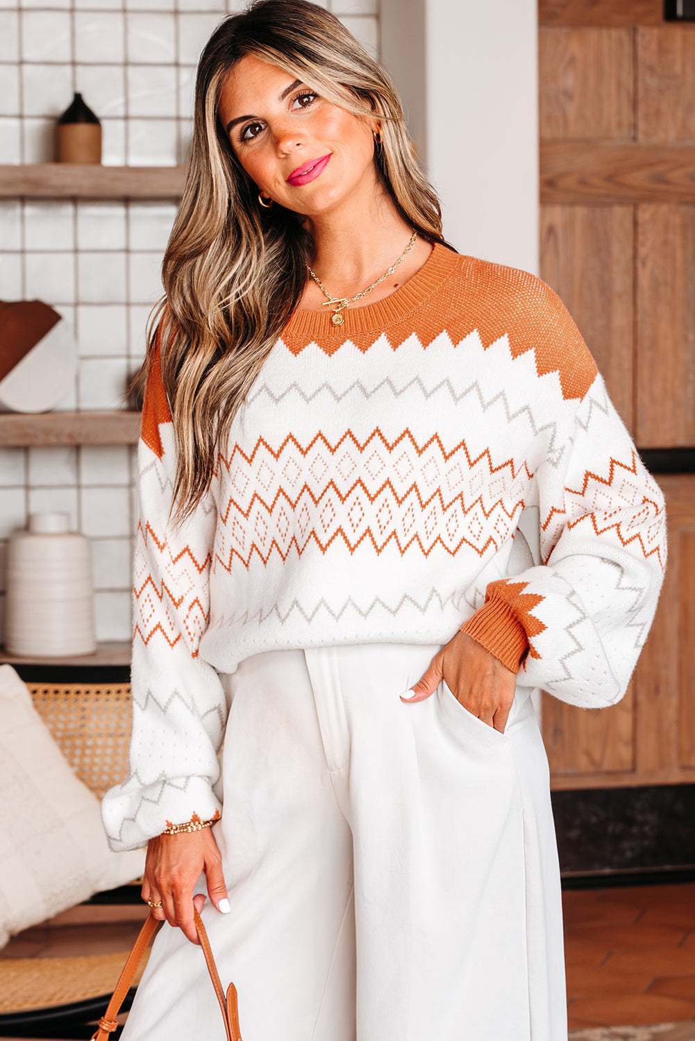 Pull femme en maille — kaki