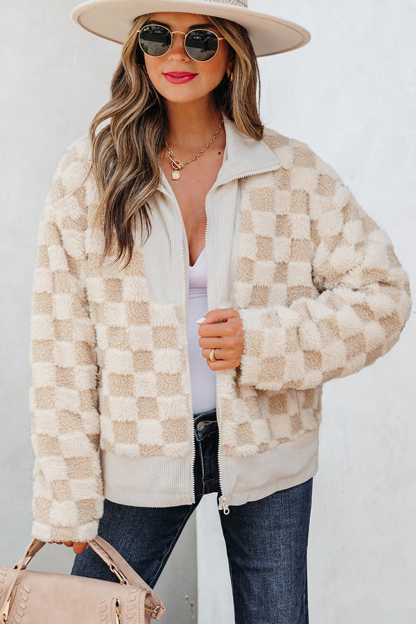 Veste femme patchwork, zip — kaki