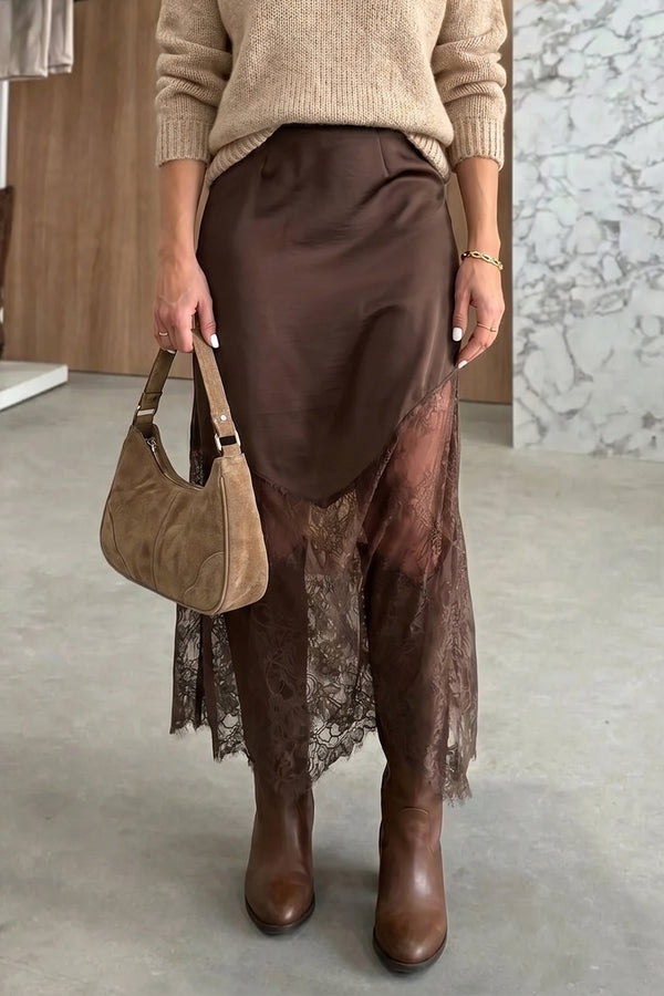 Jupe femme patchwork, casual — marron