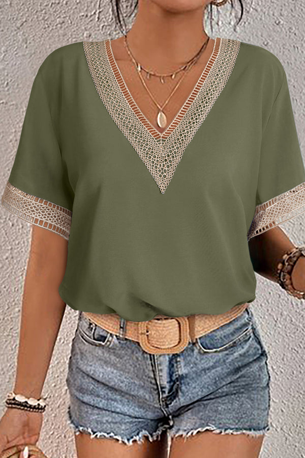 Blouse femme manches courtes, col V — vert