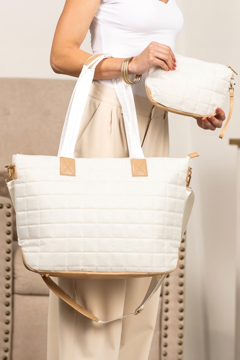 Ensemble femme patchwork — blanc