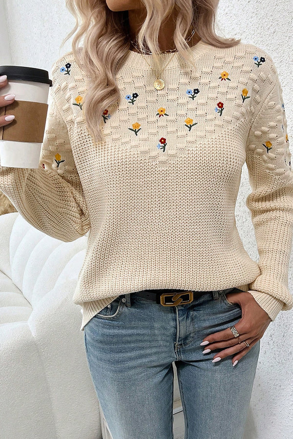 Pull femme brodé, en maille, casual