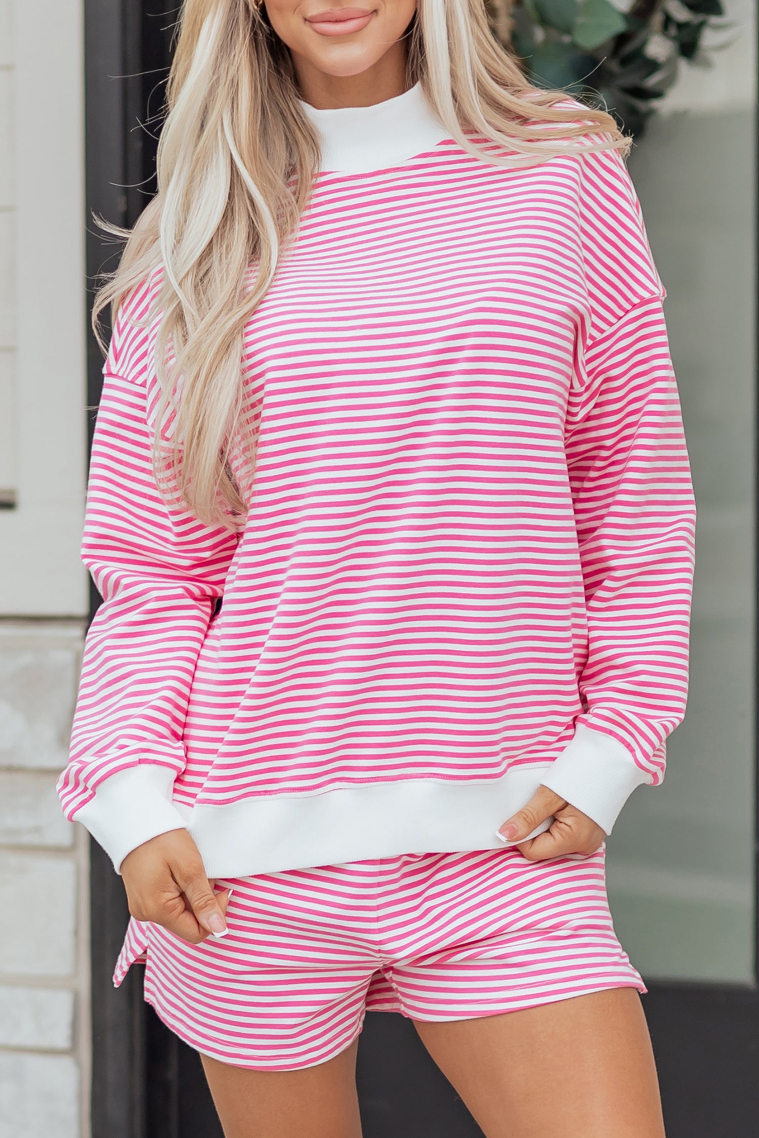 Short femme rayé, col montant — rose