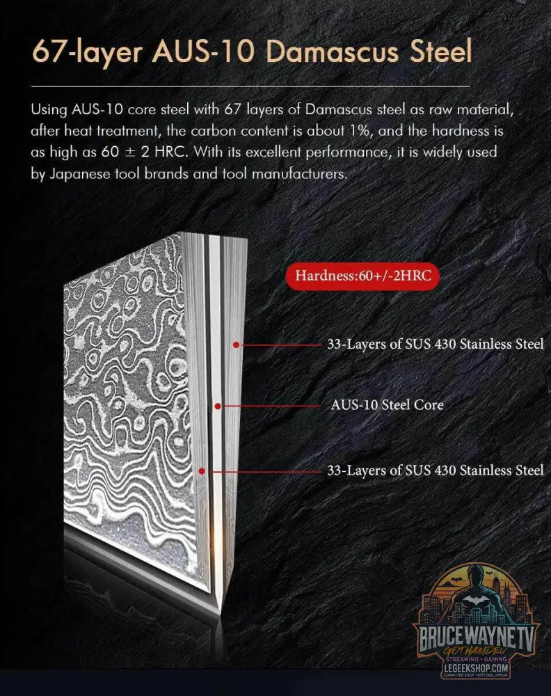 🗡️ TURWHO - Lame Japonaise Forgée Main en Acier Damascus 67 Couches (Sans Manche) - Legeekshop
