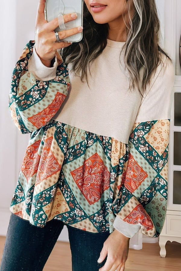 Haut femme patchwork, col rond, ample