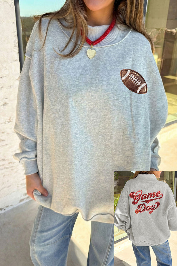 Sweat femme paillettes, col montant — gris clair