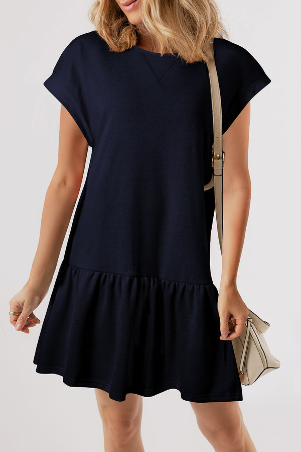 Robe femme à volants, casual, uni — bleu marine
