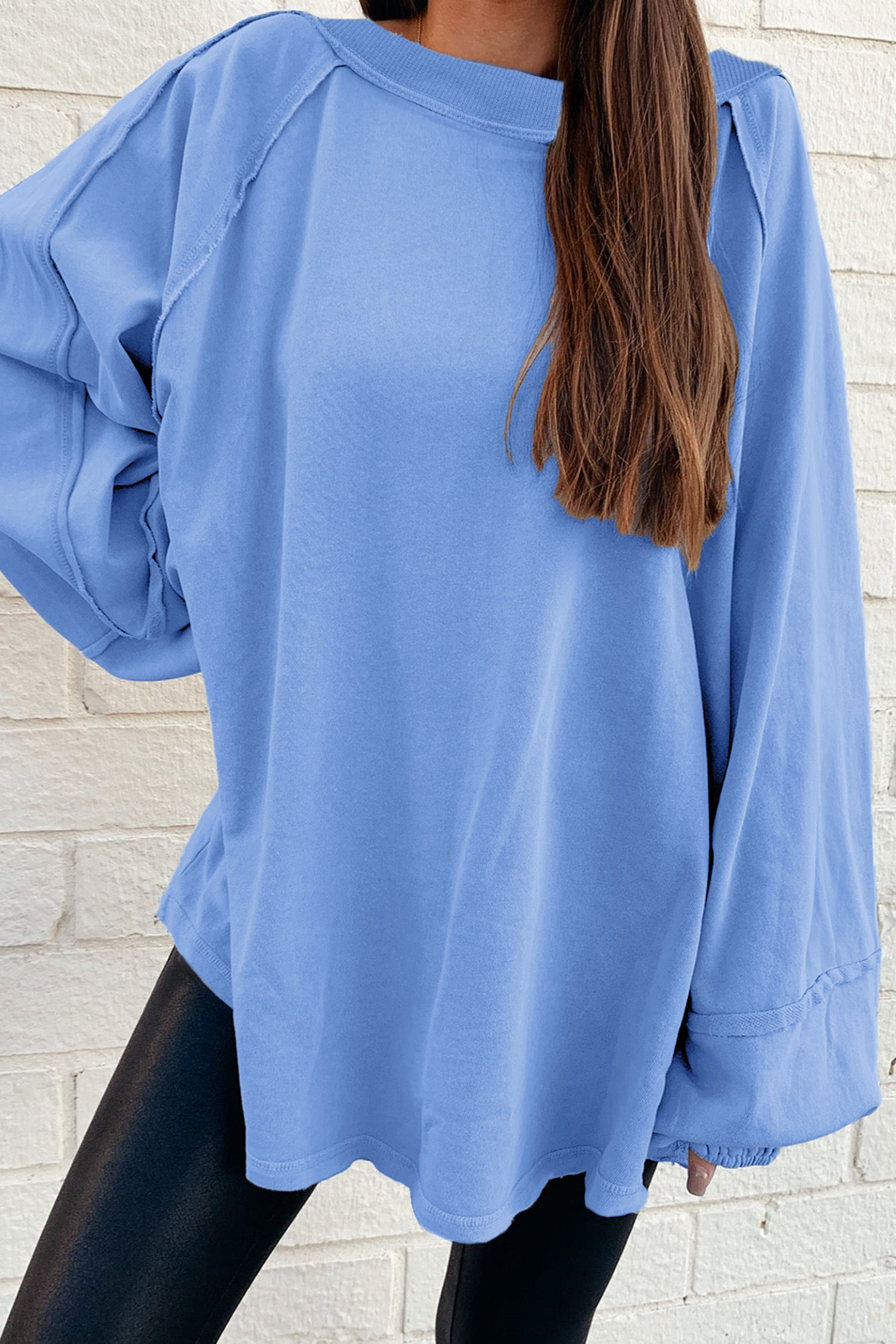 Sweat femme patchwork, uni — bleu ciel