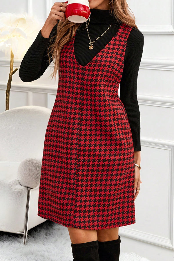 Robe courte femme sans manches, col V — rouge