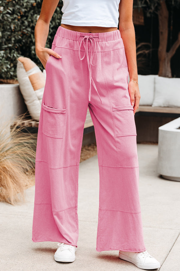Pantalon femme à cordon, taille élastique, jambe large
