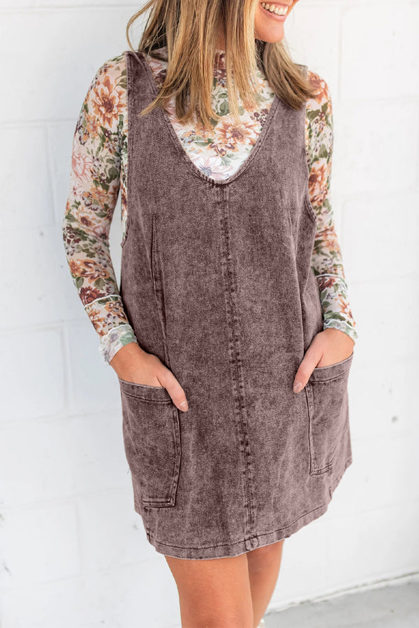 Robe courte femme col V, vintage, denim
