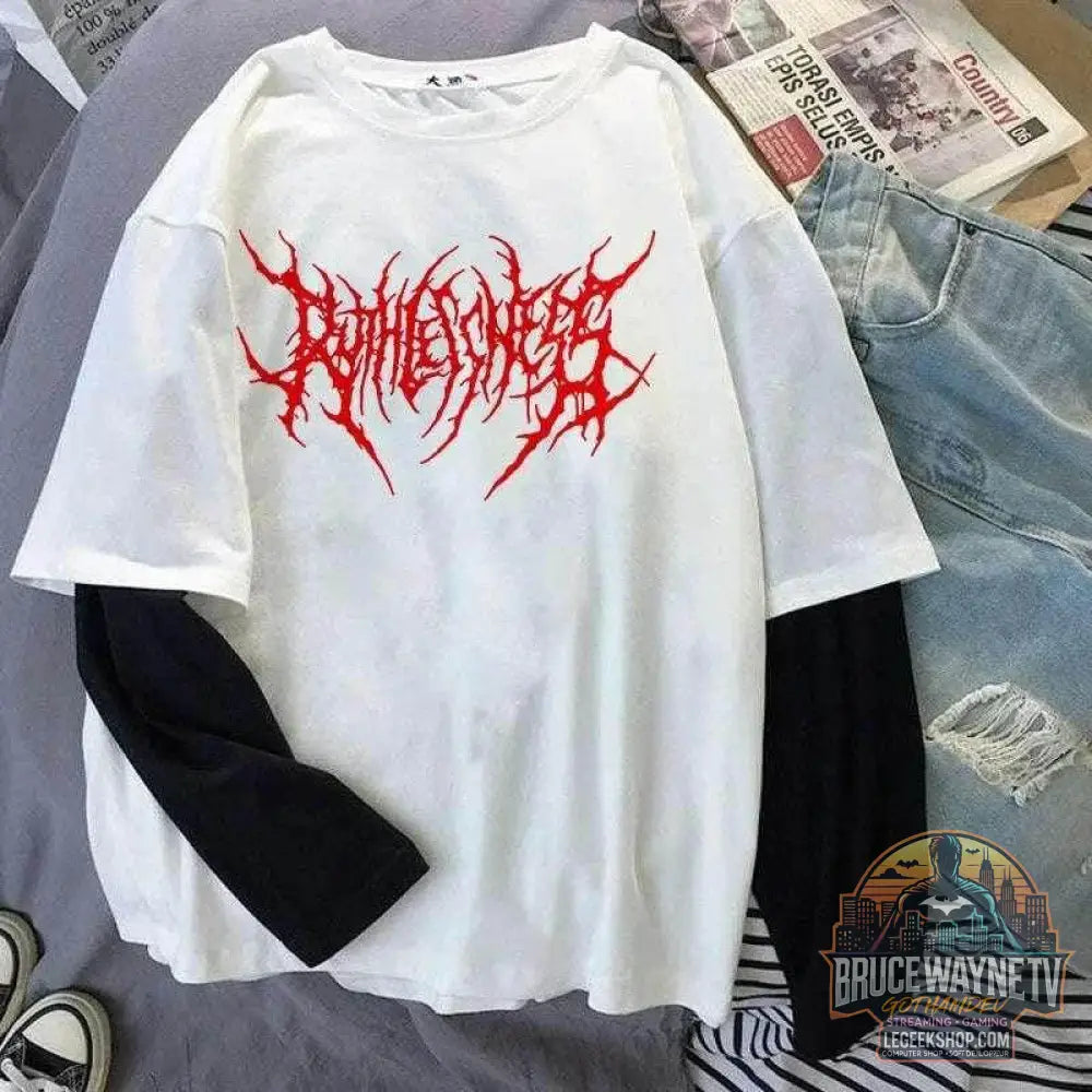 T-shirt à col rond imprimé pour femme, haut à manches longues, chemise d'extérieur, mince, style sombre punk, mode sport, Harajuku, Y2K | Wayne Outfitters - Legeekshop