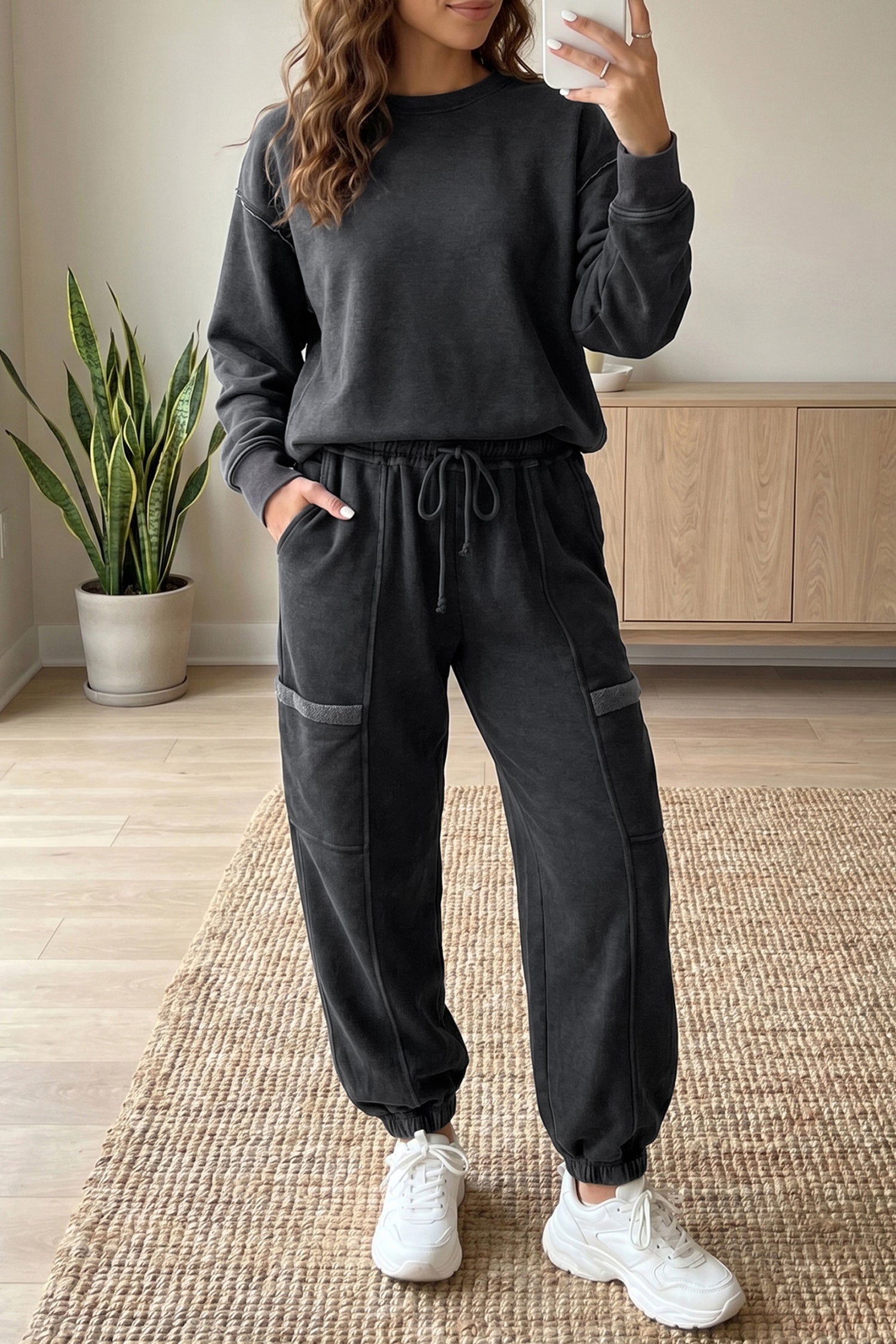 Pantalon femme uni, colorblock — gris