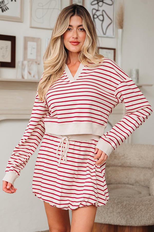 Jupe femme rayé, épaules tombantes, cropped, mini — rouge