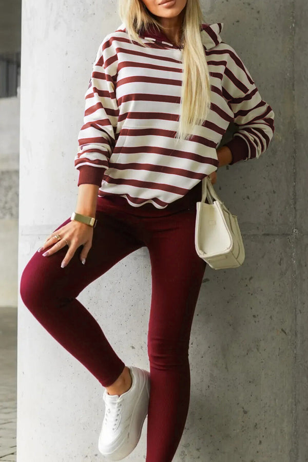 Ensemble femme rayé, à capuche, uni, côtelé — rouge
