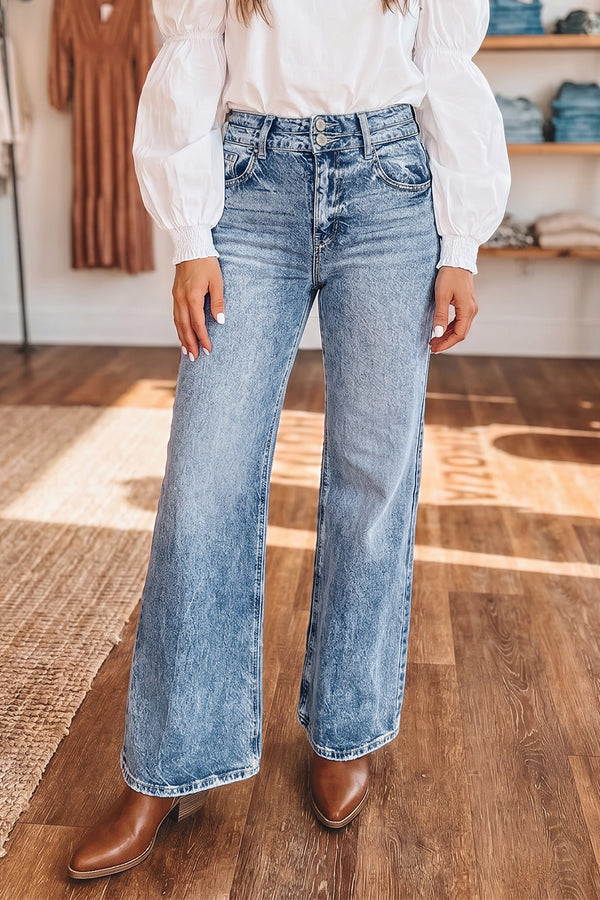 Jean femme poches — bleu ciel-P804
