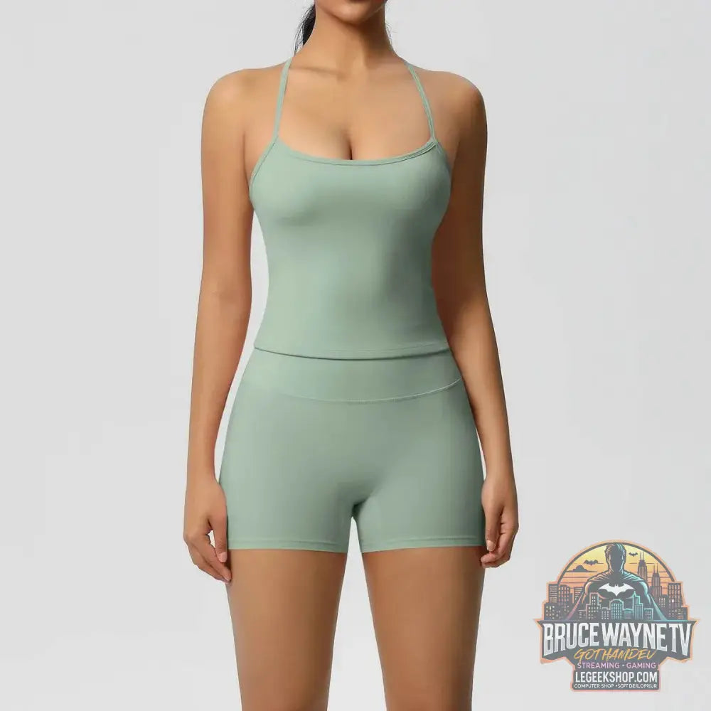 🧘‍♀️ Ensemble 2 pièces sport femme – brassière push-up & short taille haute - Legeekshop