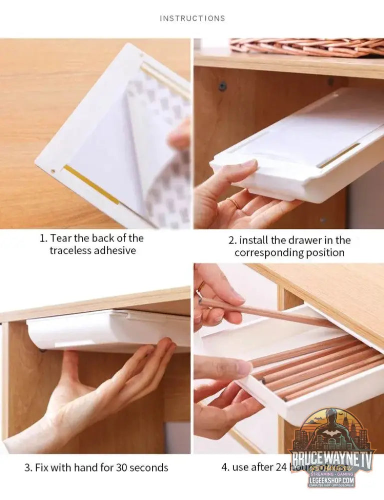 🖇️ Boîte de Rangement Cachée pour Bureau – Tiroir Auto-Adhésif Discret | Organisateur Plastique - Legeekshop
