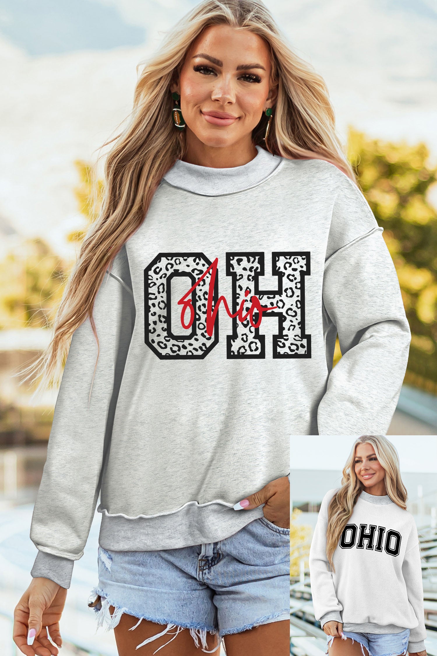 Sweat femme col montant — gris clair