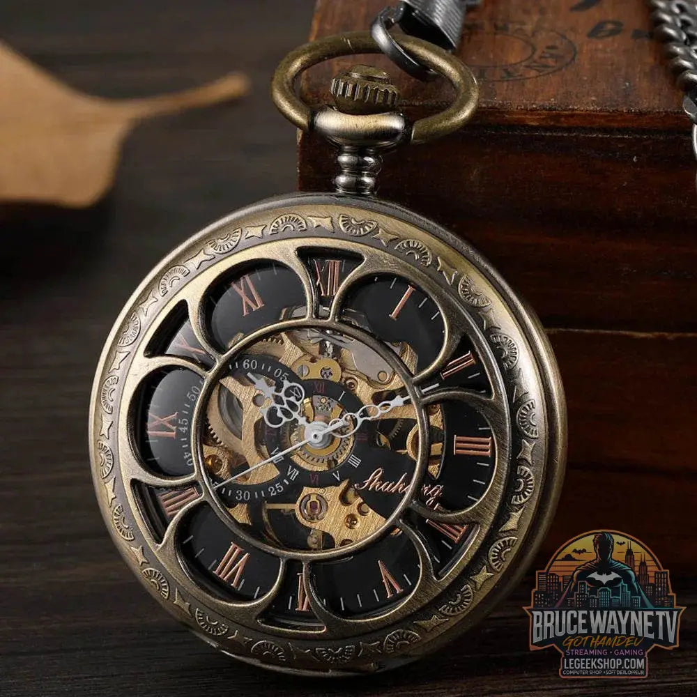 Montre de Poche Mécanique de Luxe à Chiffres Romains pour Homme, Gravé, Boîtier en Argent, Steampunk | Wayne Outfitters - Legeekshop