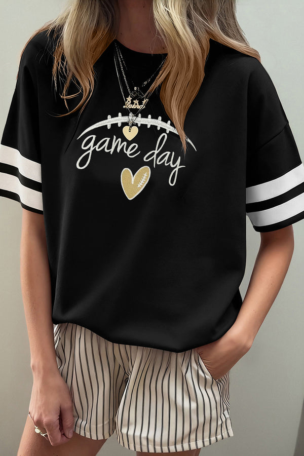 T-shirt femme brodé, casual — noir