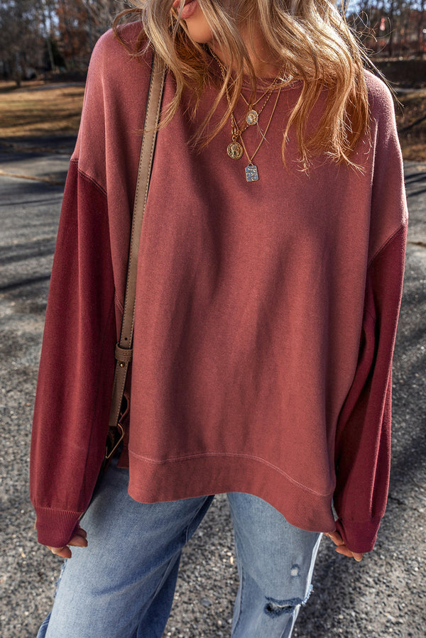 Sweat femme patchwork, épaules tombantes — rouge