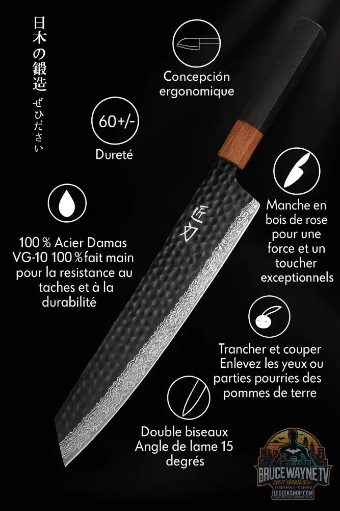 🔪 Couteau Kiritsuke Japonais Forgé à la Main – Acier Damas VG10 (8.2") - Legeekshop