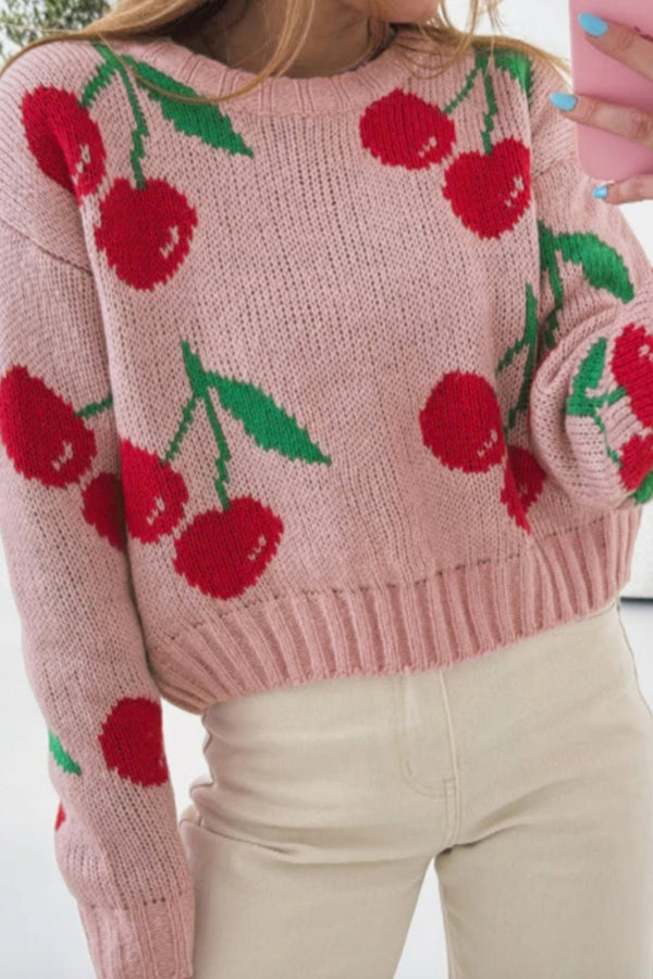 Pull femme ample, cropped — rose