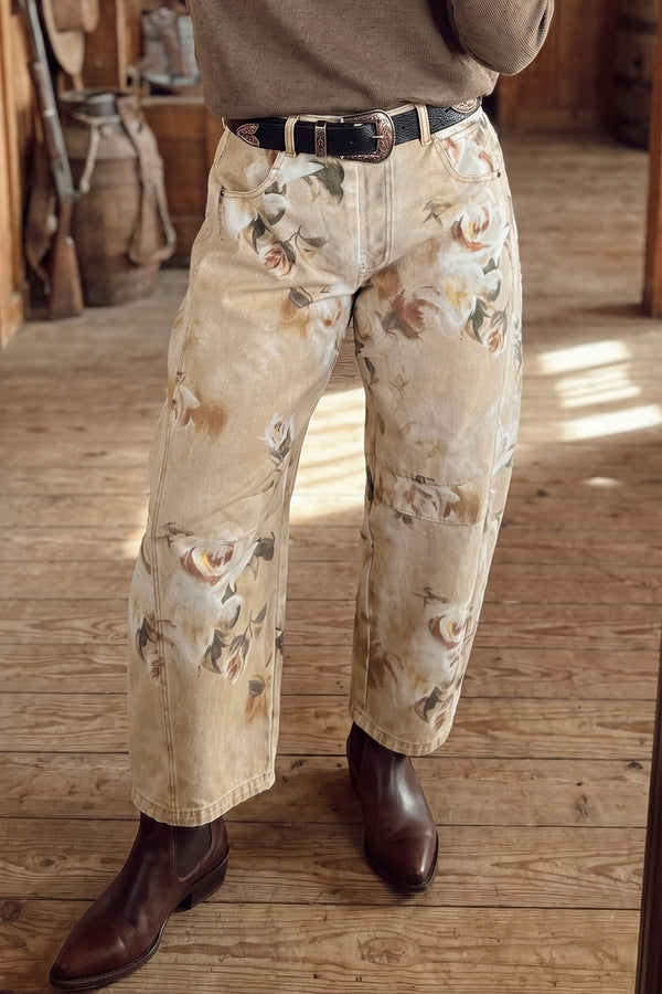 Jean femme floral — kaki