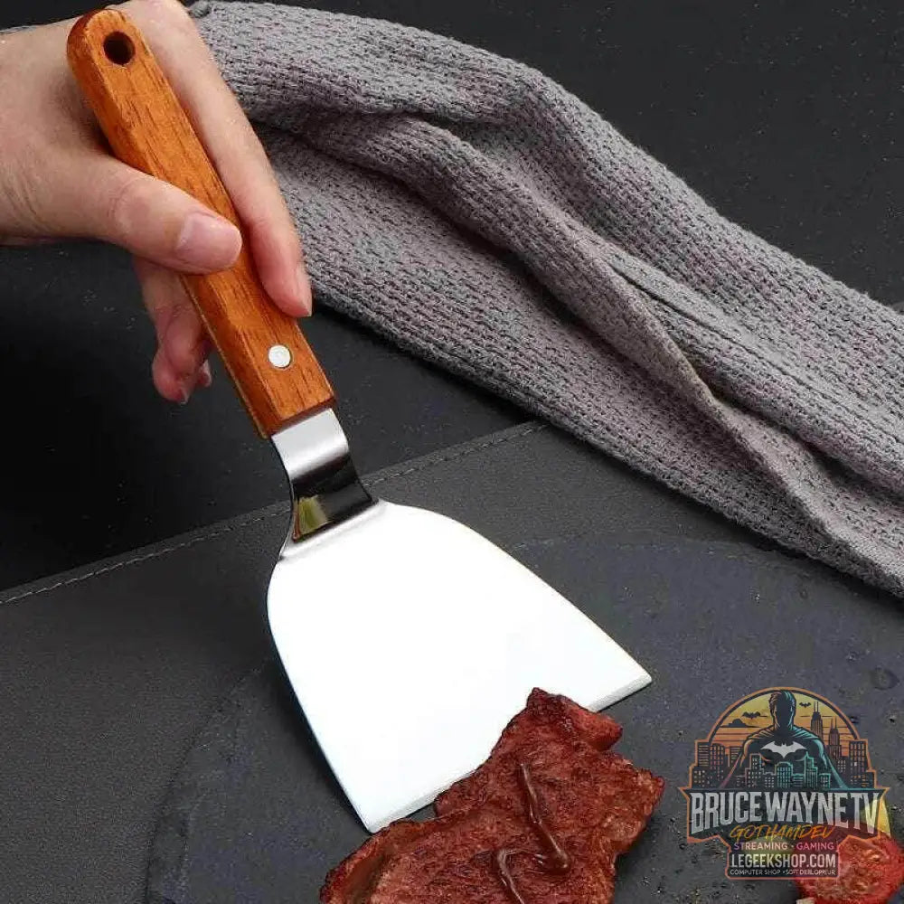 🍳 Spatule Professionnelle Inox & Bois – Pour Steak, Crêpes & Teppanyaki - Legeekshop