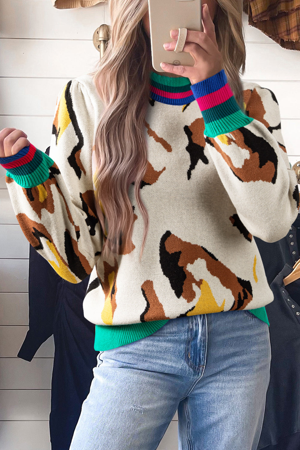 Pull femme rayé, en maille, côtelé — abricot