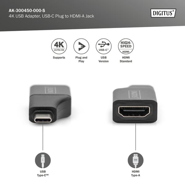 Digitus 4K USB Adapter, USB-C Stecker > HDMI A Buchse - Digitus - vue 6