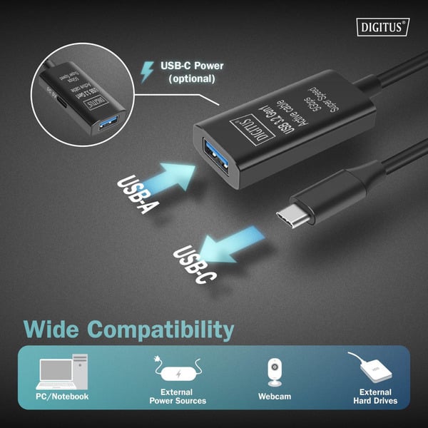 Digitus Aktives USB 3.2 Gen 1 Verlängerungskabel, USB-C Stecker > USB-A Buchse - Digitus - vue 5