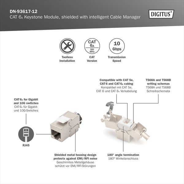 (€ 2,33 / pièces) Digitus Cat.6a Keystone-Modul, geschirmt - Digitus - vue 4