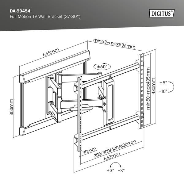Digitus Full Motion TV-Wandsupport 37" - 80" - Digitus - vue 3