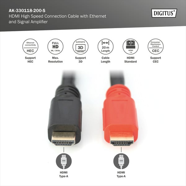 (€ 1,84 / 1 m) Digitus HDMI High Speed Anschlusskabel avec Ethernet et Signalverstärker - Digitus - vue 5
